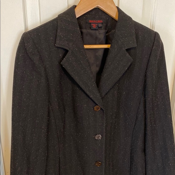 Simon Chang Wool Silk Corset Back Brown Blazer Designer Boho Business Casual - Picture 1 of 15